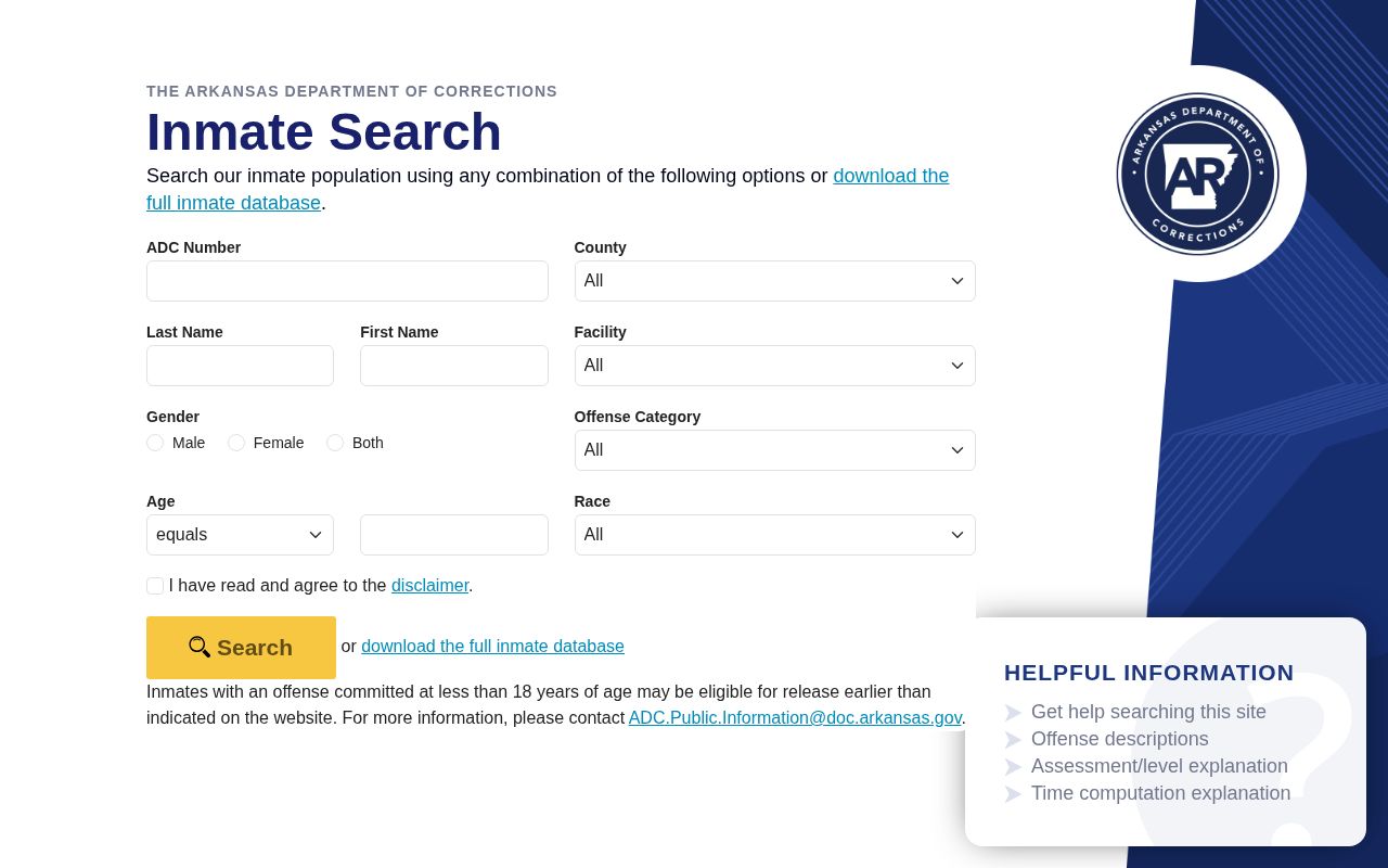 Arkansas DOC offender photo search for Mississippi County records
