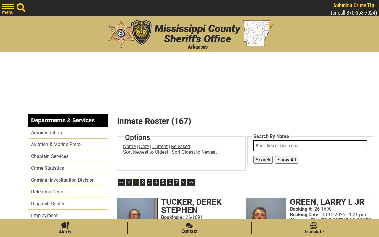 Mississippi County jail roster and current booking record search